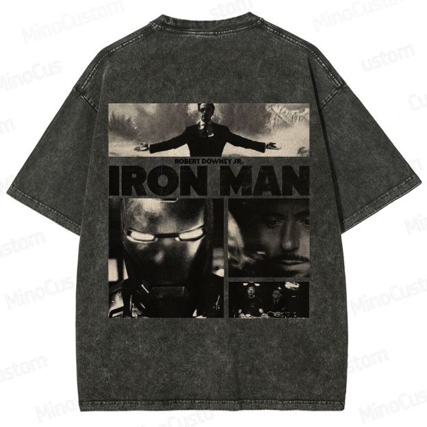 Vintage Washed Iron Man Graphic Superhero T - shirt