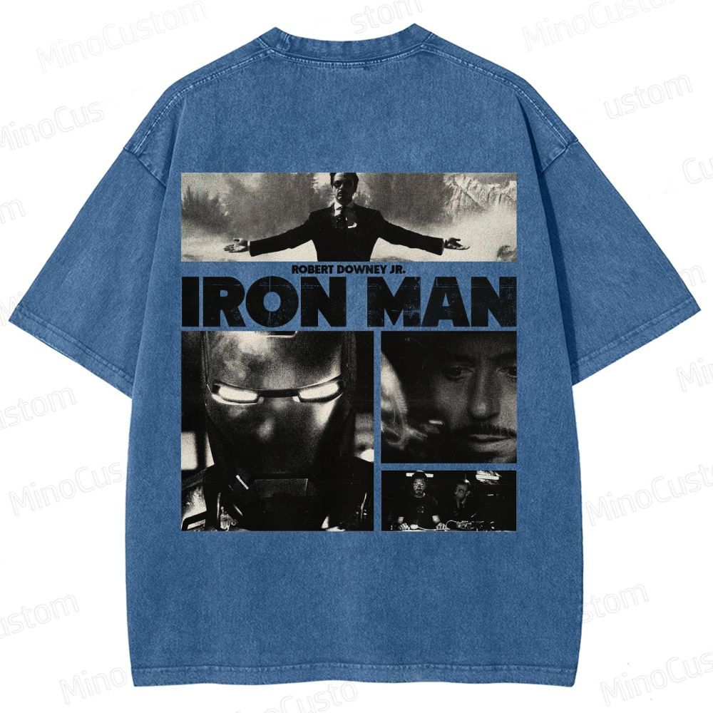 Vintage Washed Iron Man Graphic Superhero T - shirt