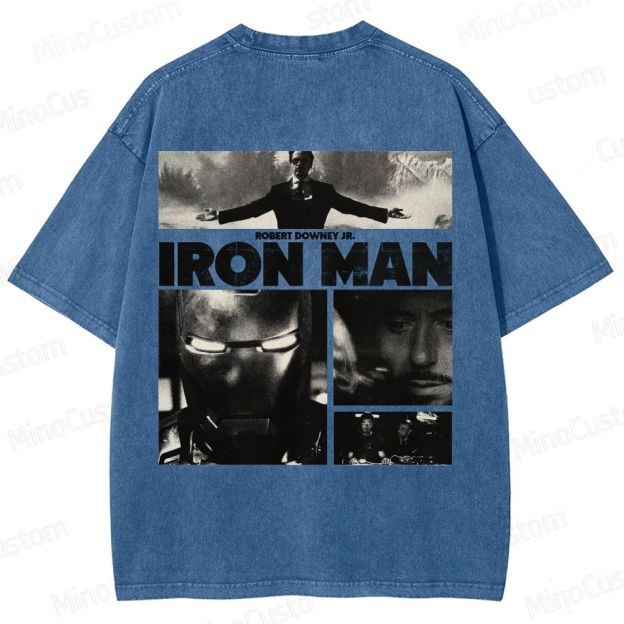 Vintage Washed Iron Man Graphic Superhero T - shirt
