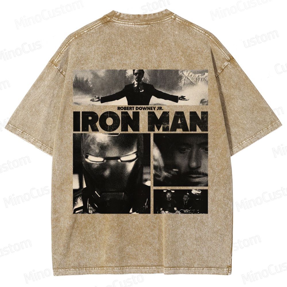 Vintage Washed Iron Man Graphic Superhero T - shirt
