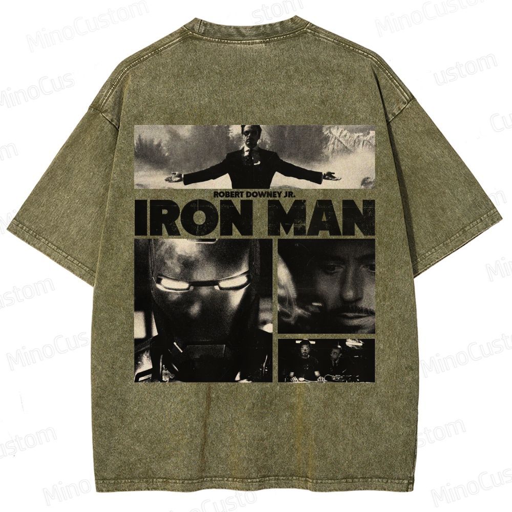 Vintage Washed Iron Man Graphic Superhero T - shirt