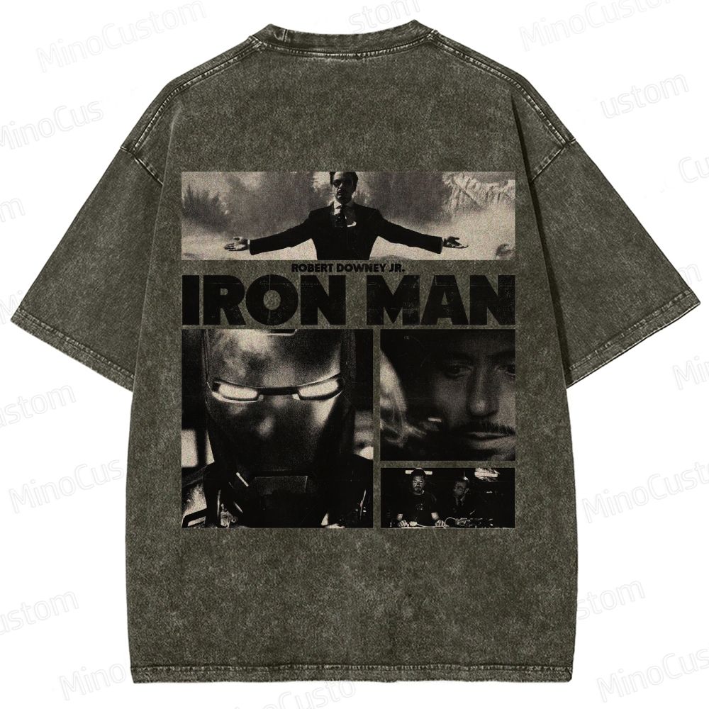 Vintage Washed Iron Man Graphic Superhero T - shirt