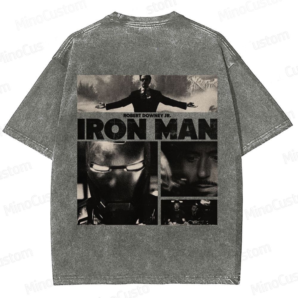 Vintage Washed Iron Man Graphic Superhero T - shirt