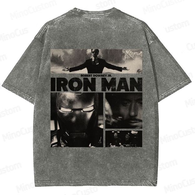 Vintage Washed Iron Man Graphic Superhero T - shirt