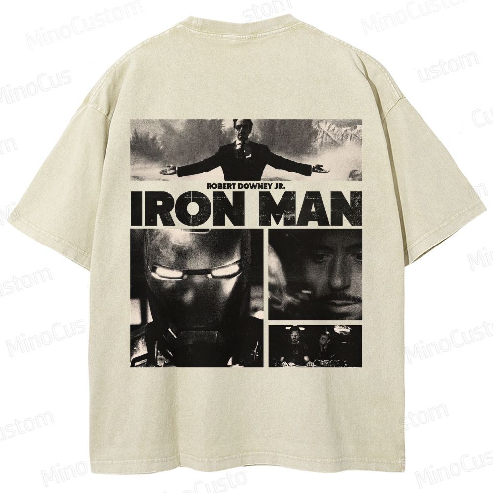 Vintage Washed Iron Man Graphic Superhero T - shirt