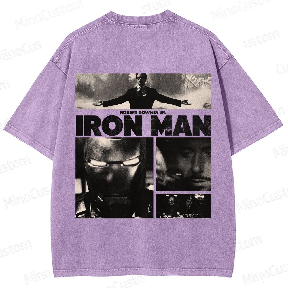 Vintage Washed Iron Man Graphic Superhero T - shirt