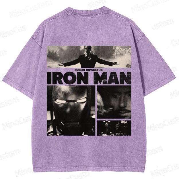 Vintage Washed Iron Man Graphic Superhero T - shirt