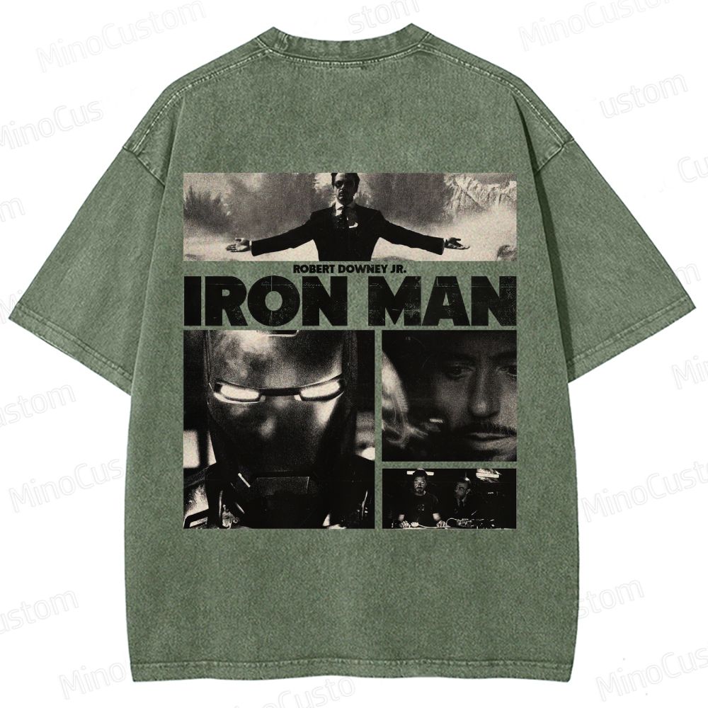 Vintage Washed Iron Man Graphic Superhero T - shirt
