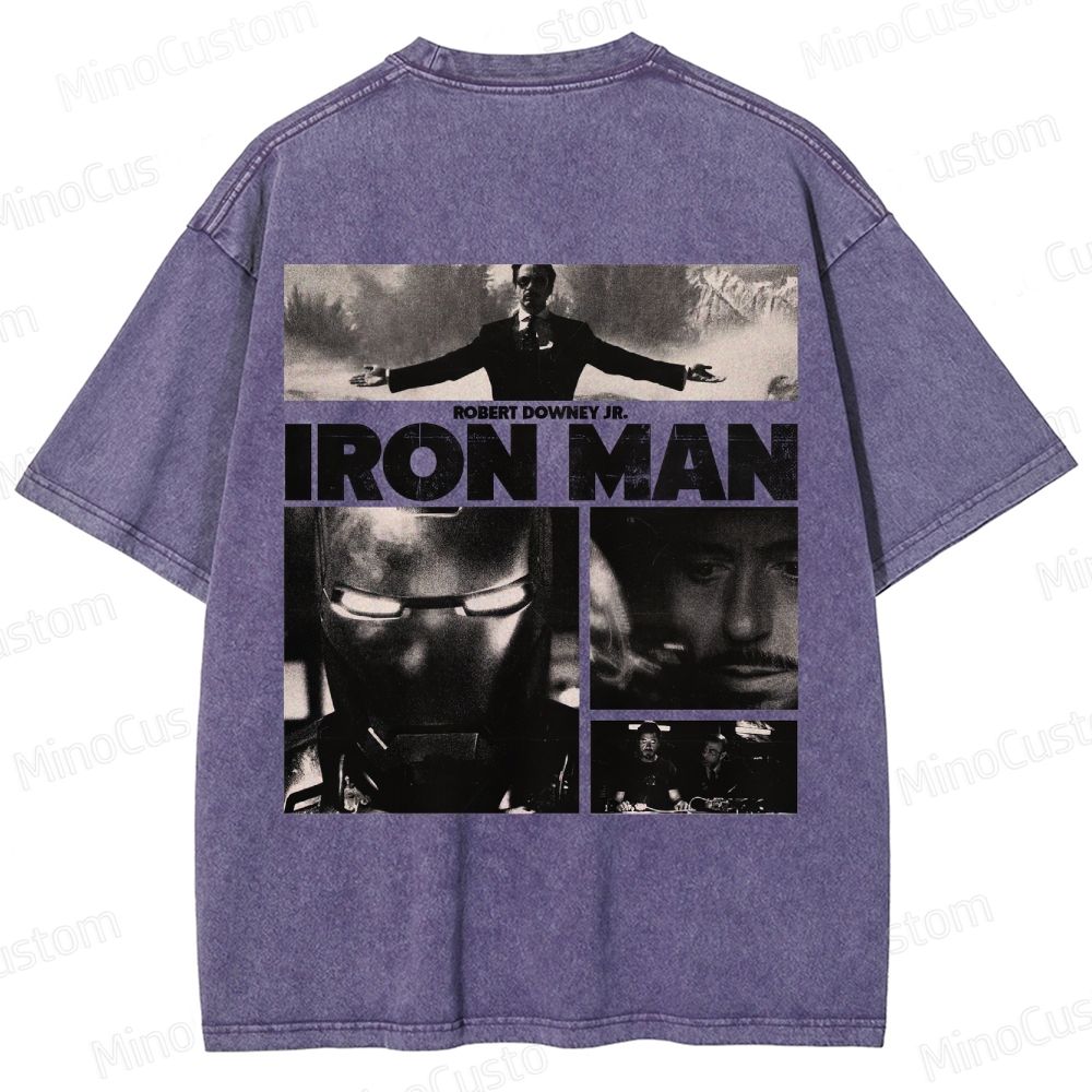 Vintage Washed Iron Man Graphic Superhero T - shirt