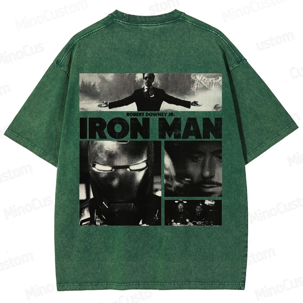 Vintage Washed Iron Man Graphic Superhero T - shirt