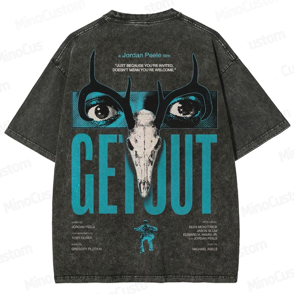 Vintage Washed Get Out Graphic Horror T - shirt 