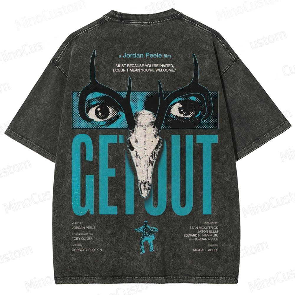 Vintage Washed Get Out Graphic Horror T - shirt