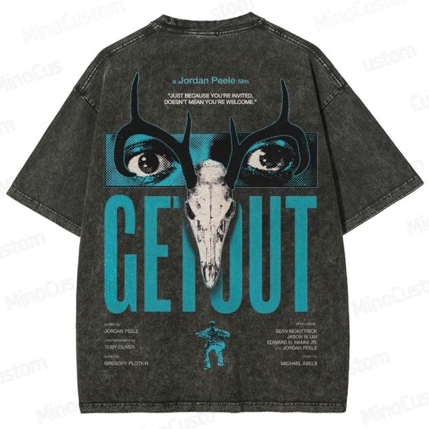 Vintage Washed Get Out Graphic Horror T - shirt 