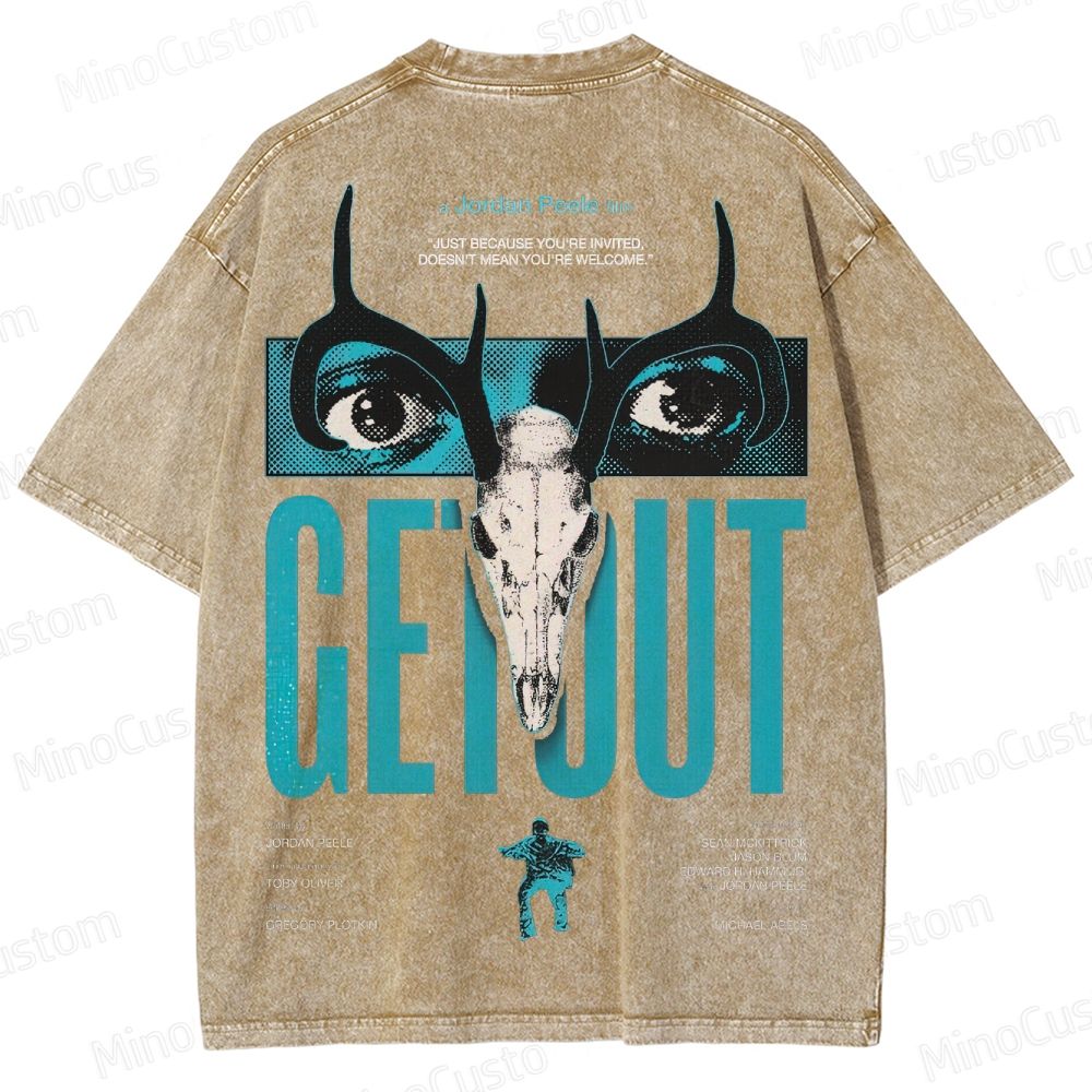 Vintage Washed Get Out Graphic Horror T - shirt 