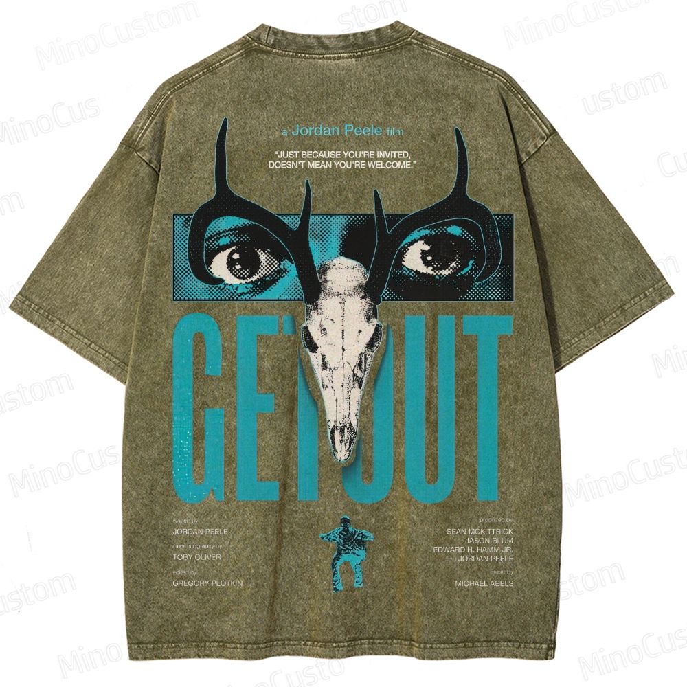 Vintage Washed Get Out Graphic Horror T - shirt 