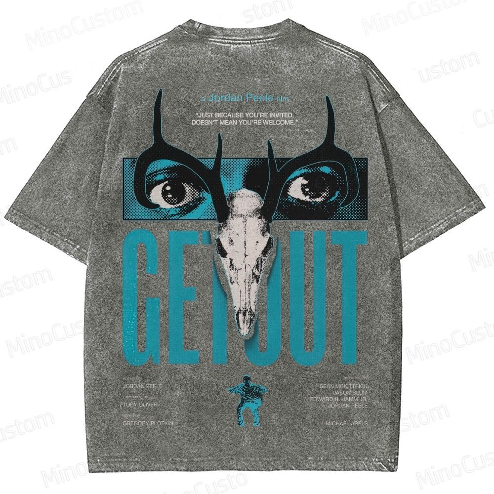 Vintage Washed Get Out Graphic Horror T - shirt 