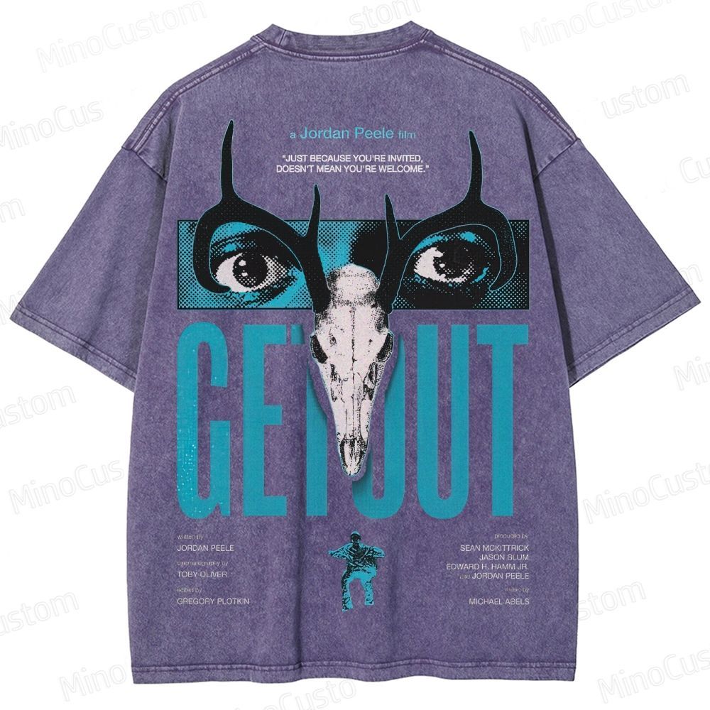 Vintage Washed Get Out Graphic Horror T - shirt 