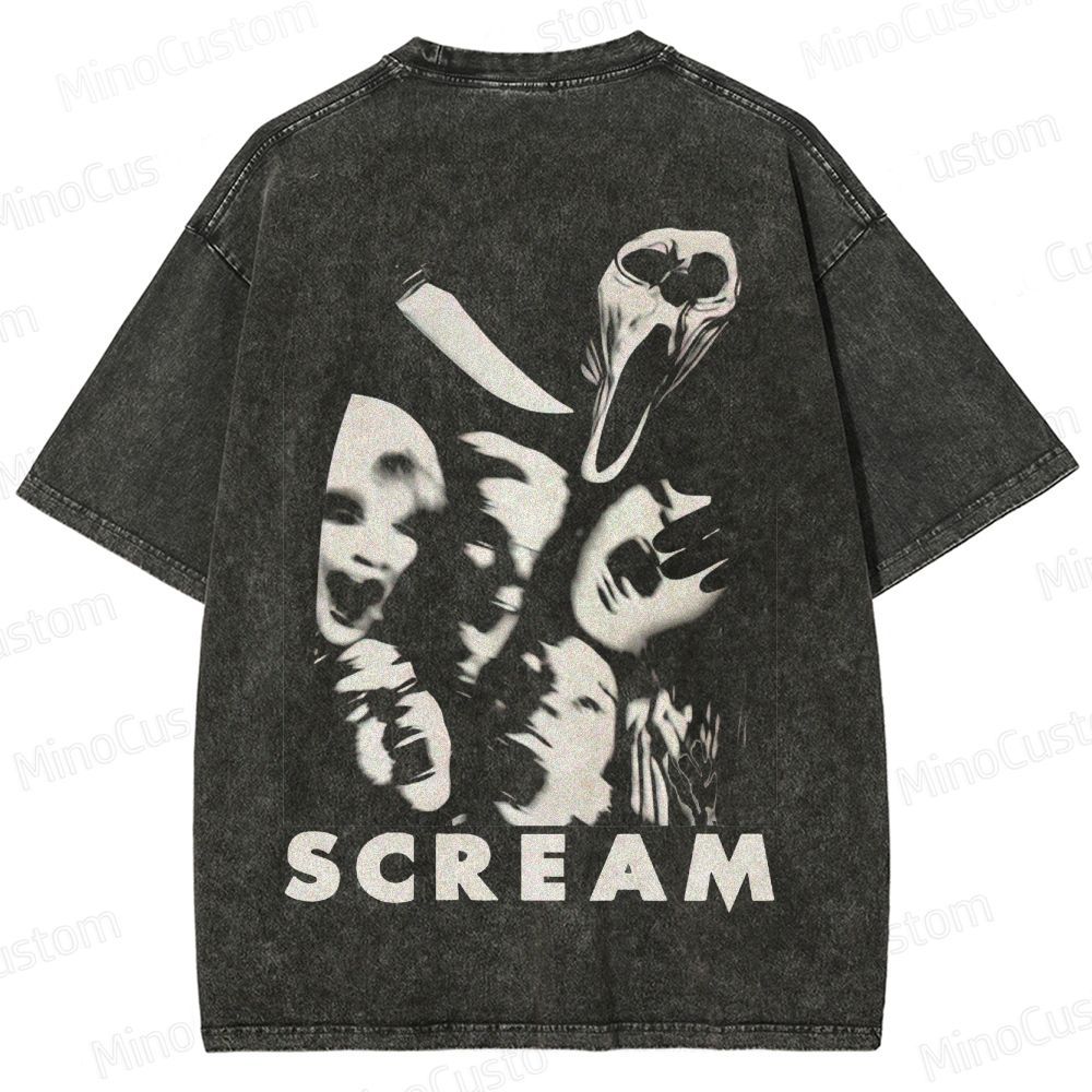 Vintage Washed Scream Graphic Horror T - shirt