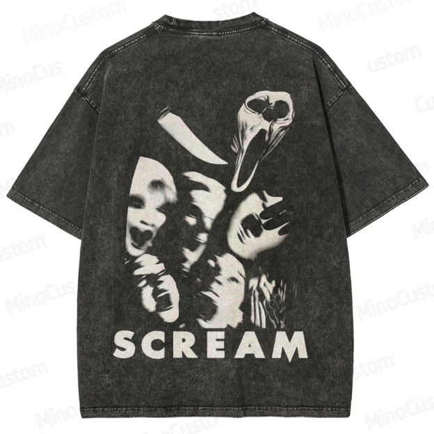 Vintage Washed Scream Graphic Horror T - shirt