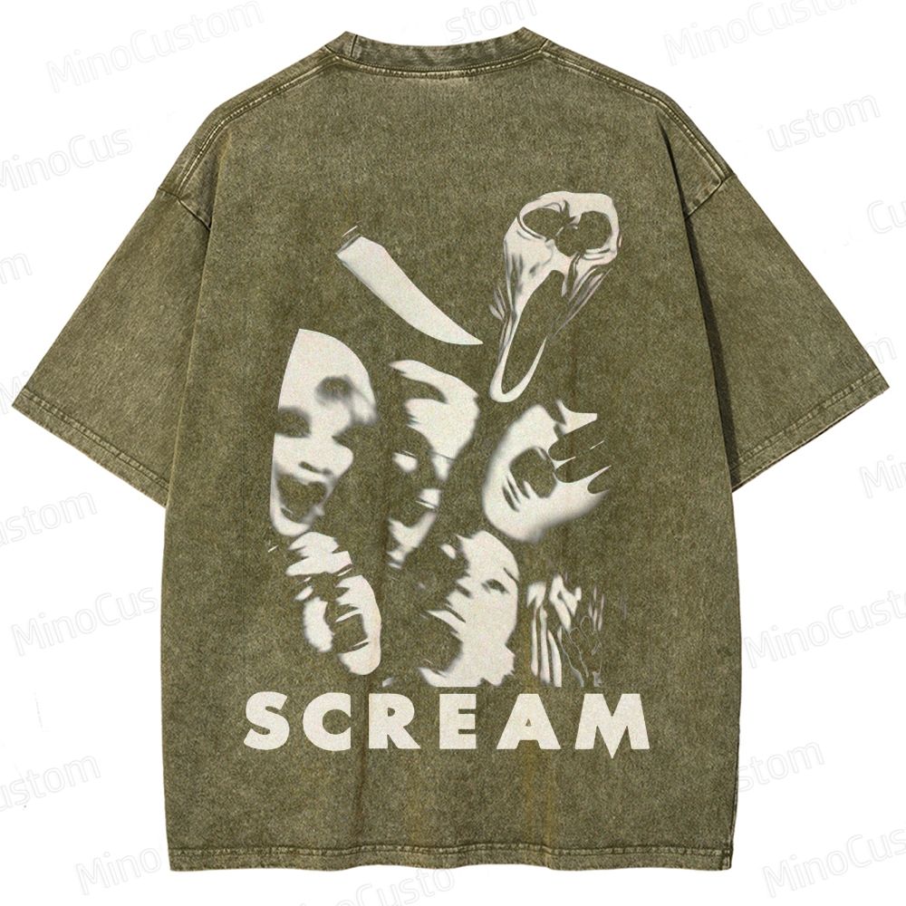 Vintage Washed Scream Graphic Horror T - shirt