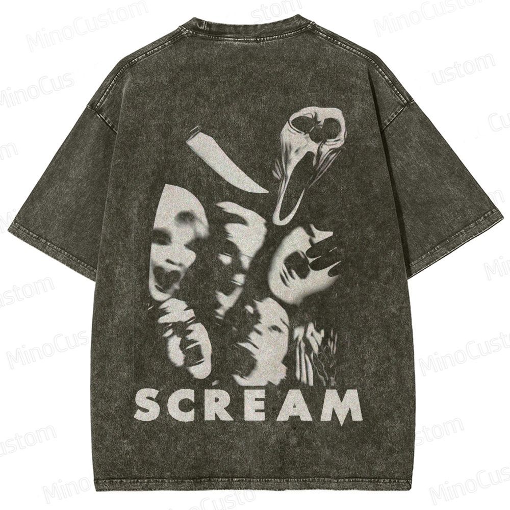 Vintage Washed Scream Graphic Horror T - shirt