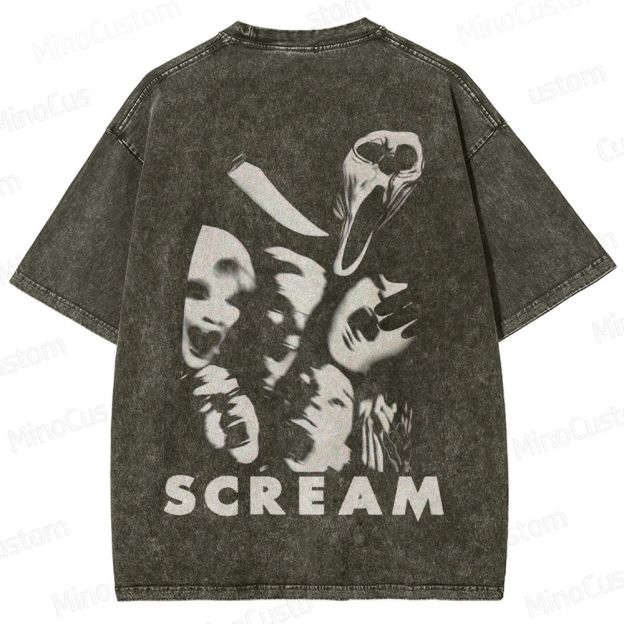 Vintage Washed Scream Graphic Horror T - shirt