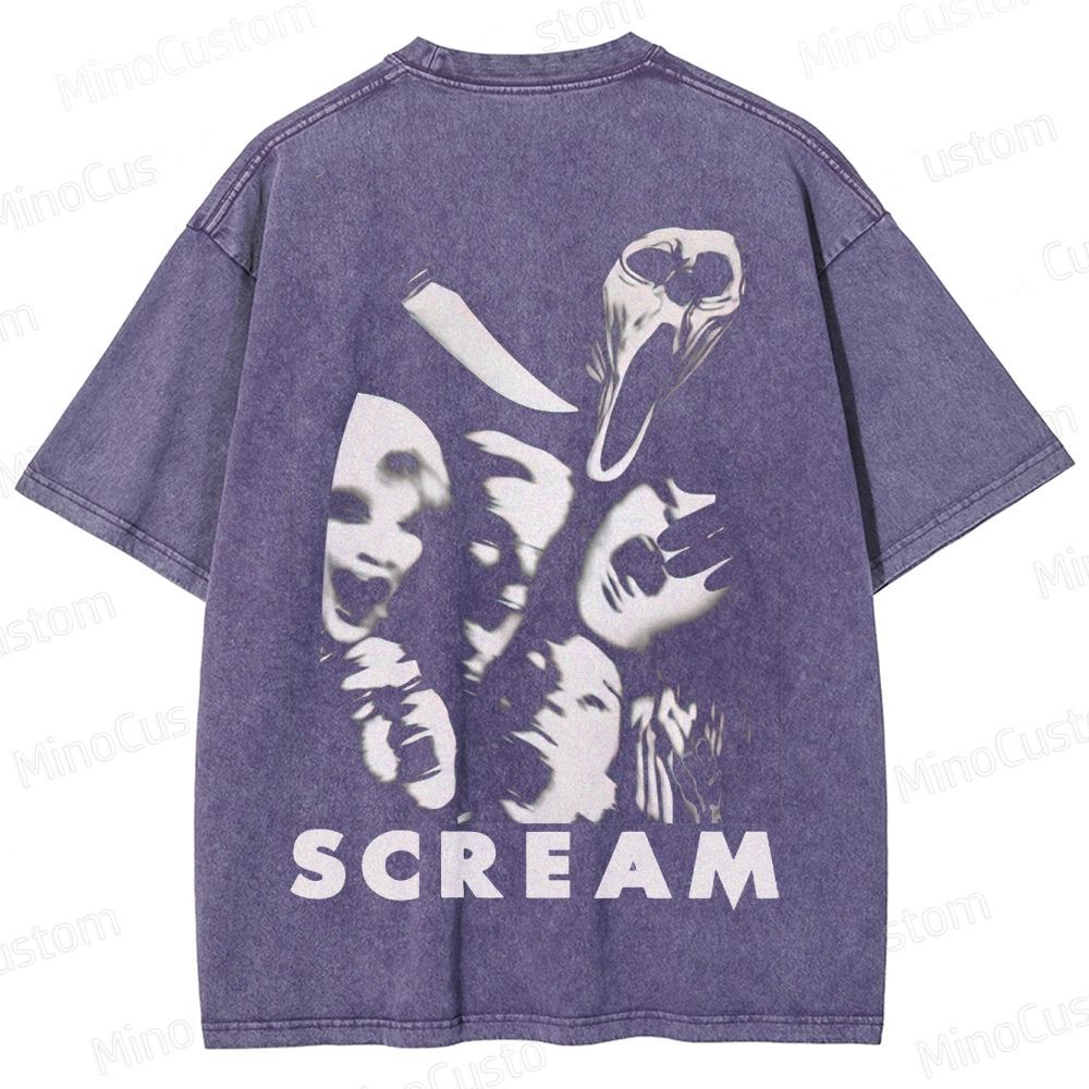 Vintage Washed Scream Graphic Horror T - shirt