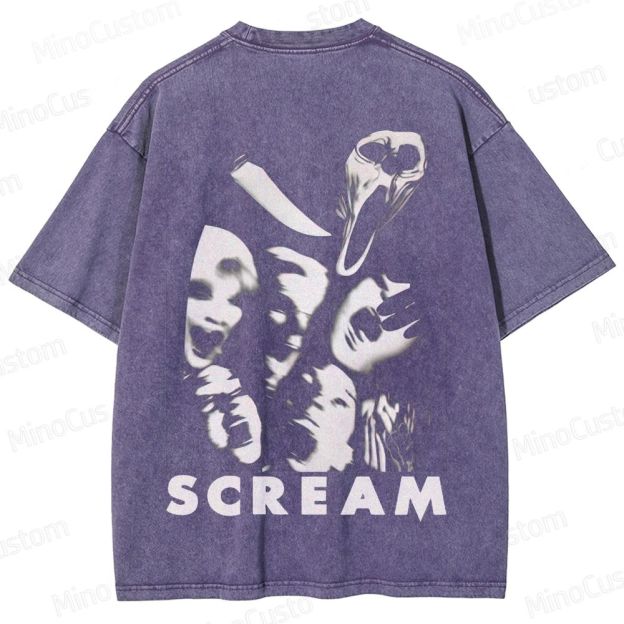 Vintage Washed Scream Graphic Horror T - shirt