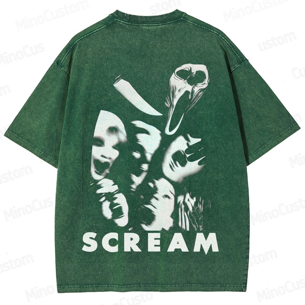 Vintage Washed Scream Graphic Horror T - shirt