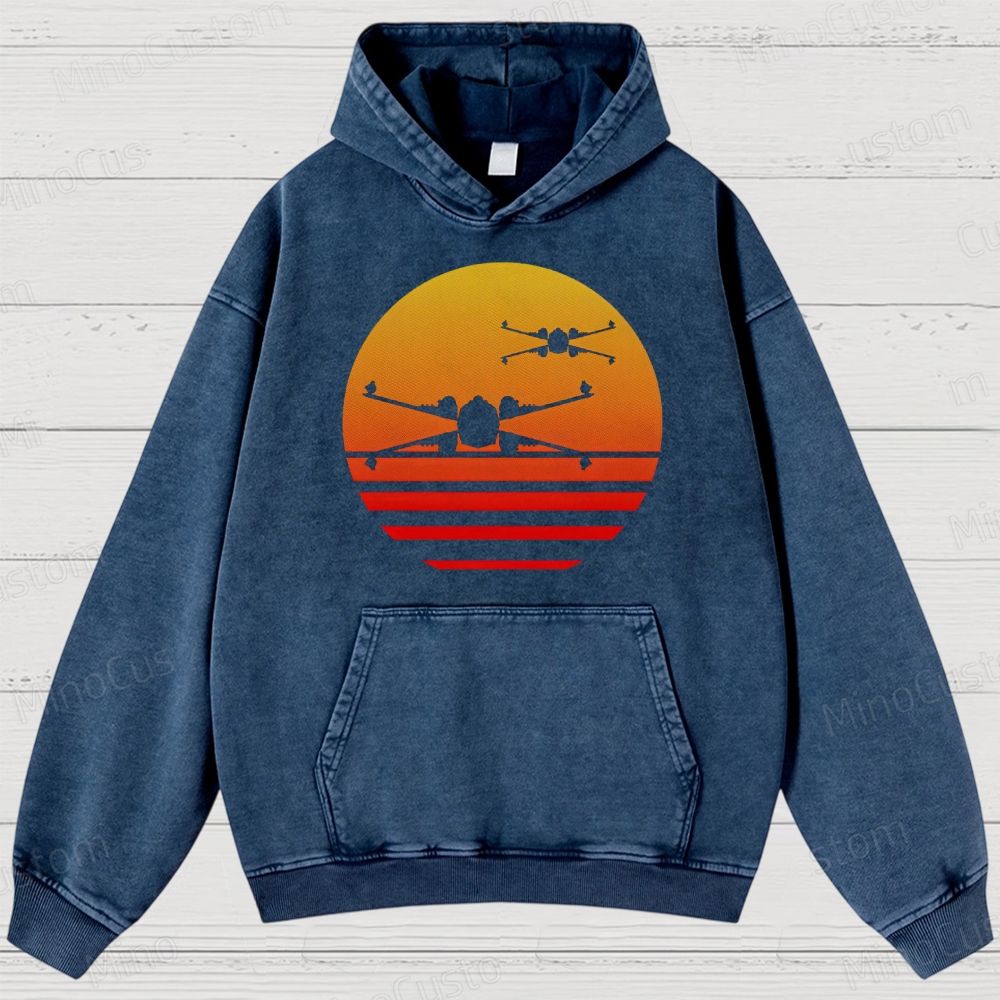 Sunset X-Wing starfighter Washed Hoodies 