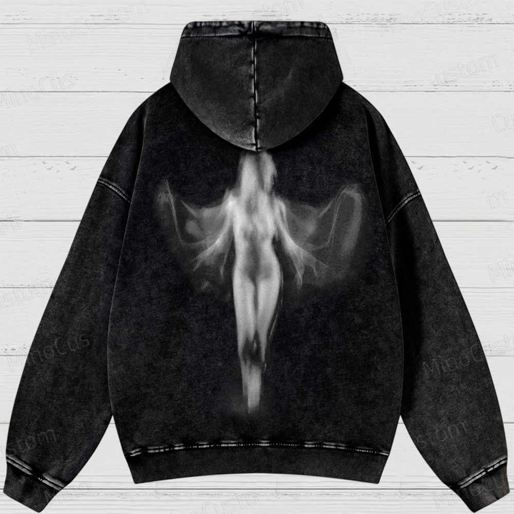 Fantasy Angel wings Printed Washed Hoodies 