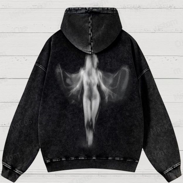 Fantasy Angel wings Printed Washed Hoodies 