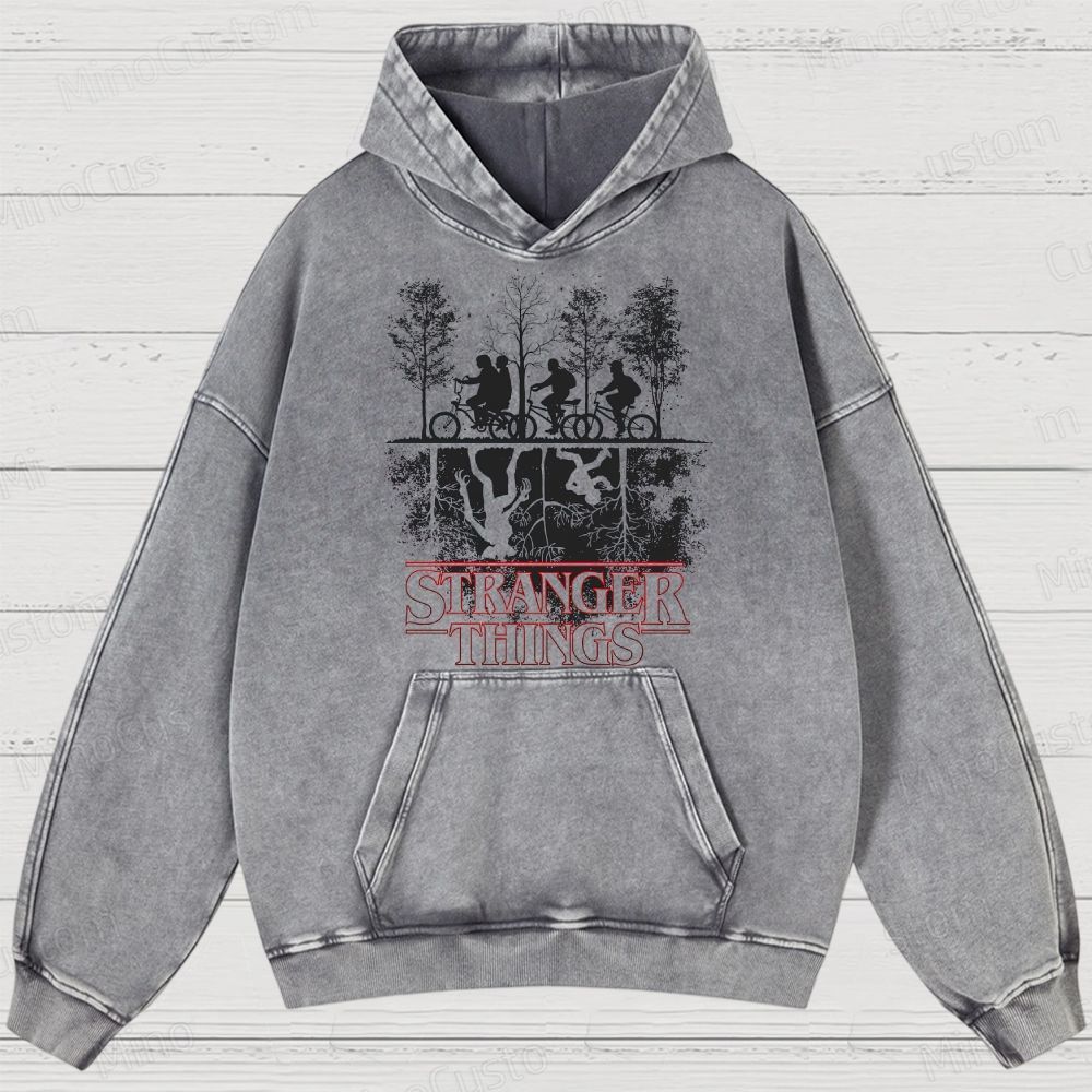Vintage Washed Stranger Things Graphic Sci - Fi Horror Hoodie