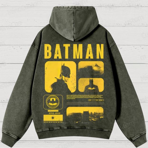 Vintage Washed The Batman Graphic Superhero Hoodie