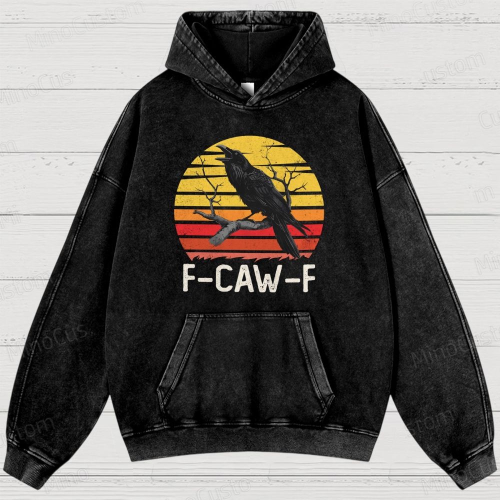 Vintage Washed "F - CAW - F" Crow Graphic Hoodie