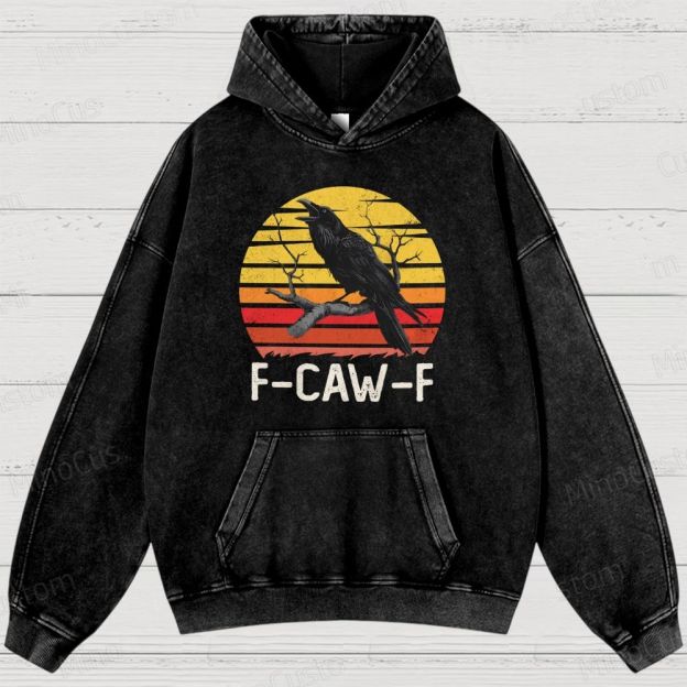 Vintage Washed "F - CAW - F" Crow Graphic Hoodie