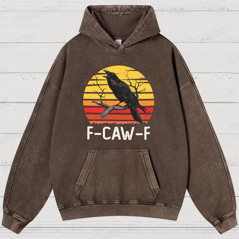 Vintage Washed "F - CAW - F" Crow Graphic Hoodie