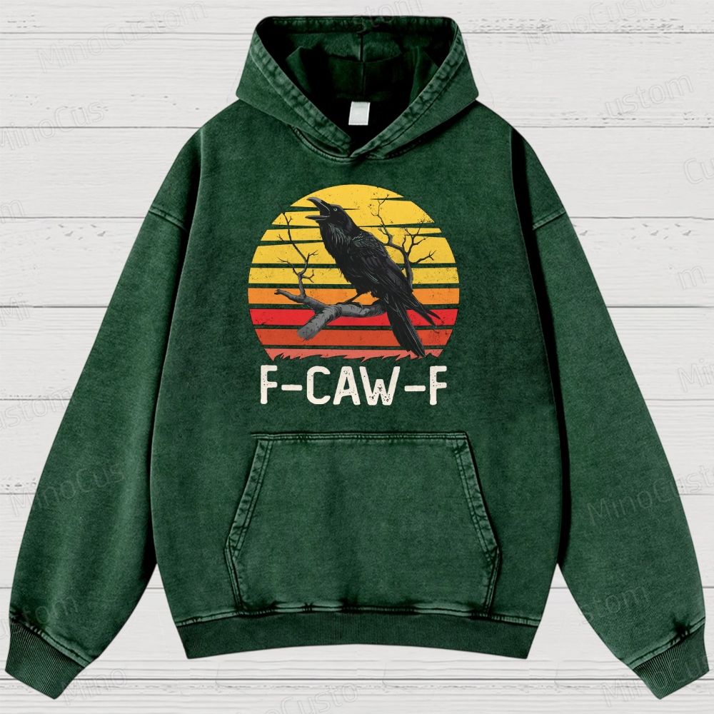 Vintage Washed "F - CAW - F" Crow Graphic Hoodie
