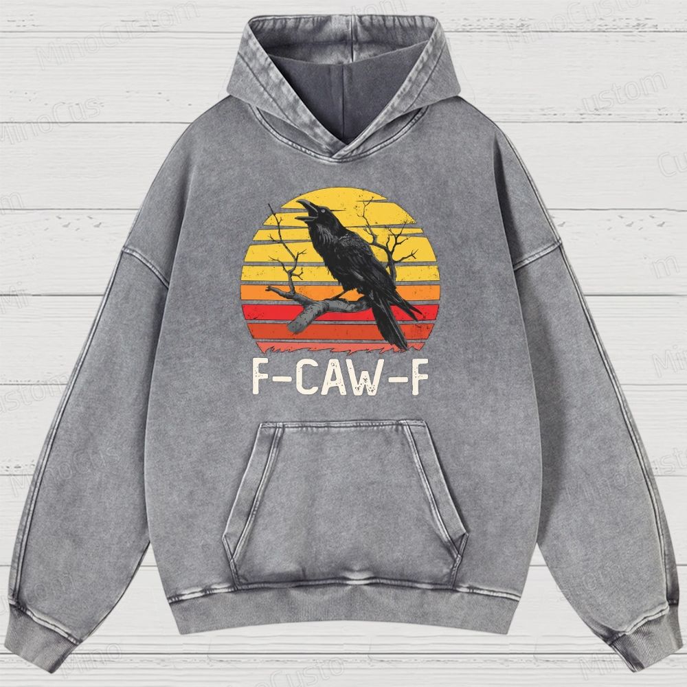 Vintage Washed "F - CAW - F" Crow Graphic Hoodie