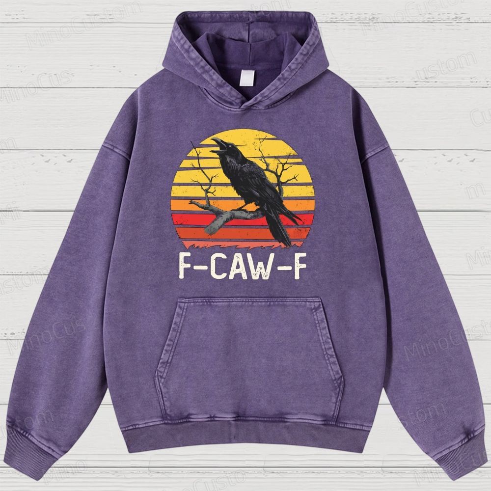 Vintage Washed "F - CAW - F" Crow Graphic Hoodie