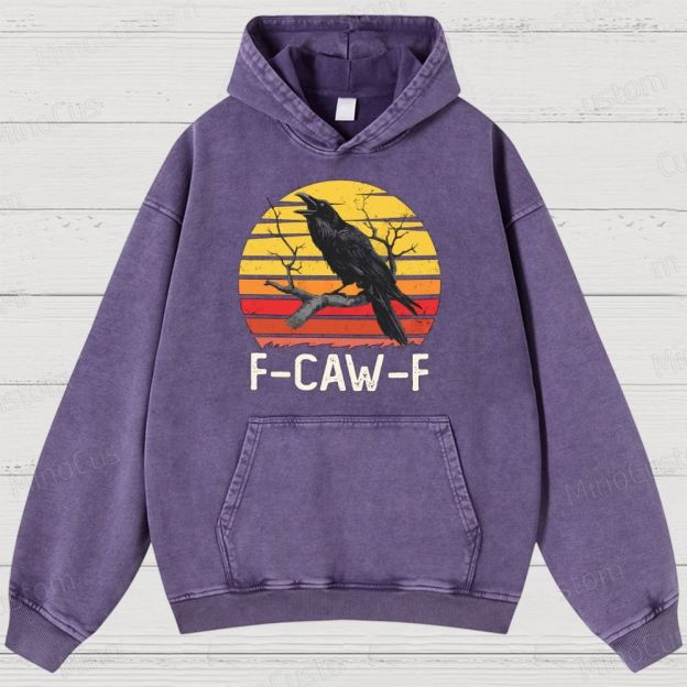 Vintage Washed "F - CAW - F" Crow Graphic Hoodie