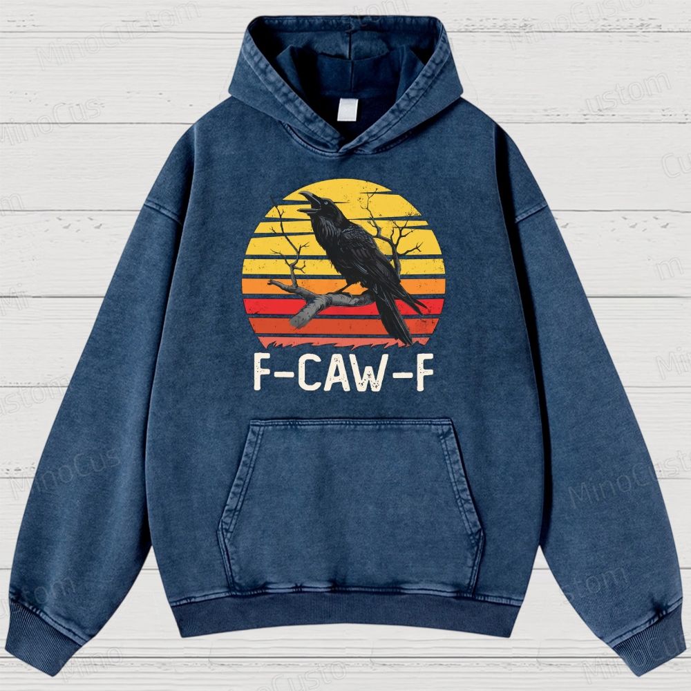 Vintage Washed "F - CAW - F" Crow Graphic Hoodie