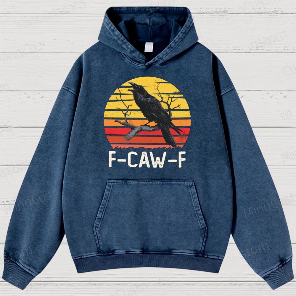 Vintage Washed "F - CAW - F" Crow Graphic Hoodie
