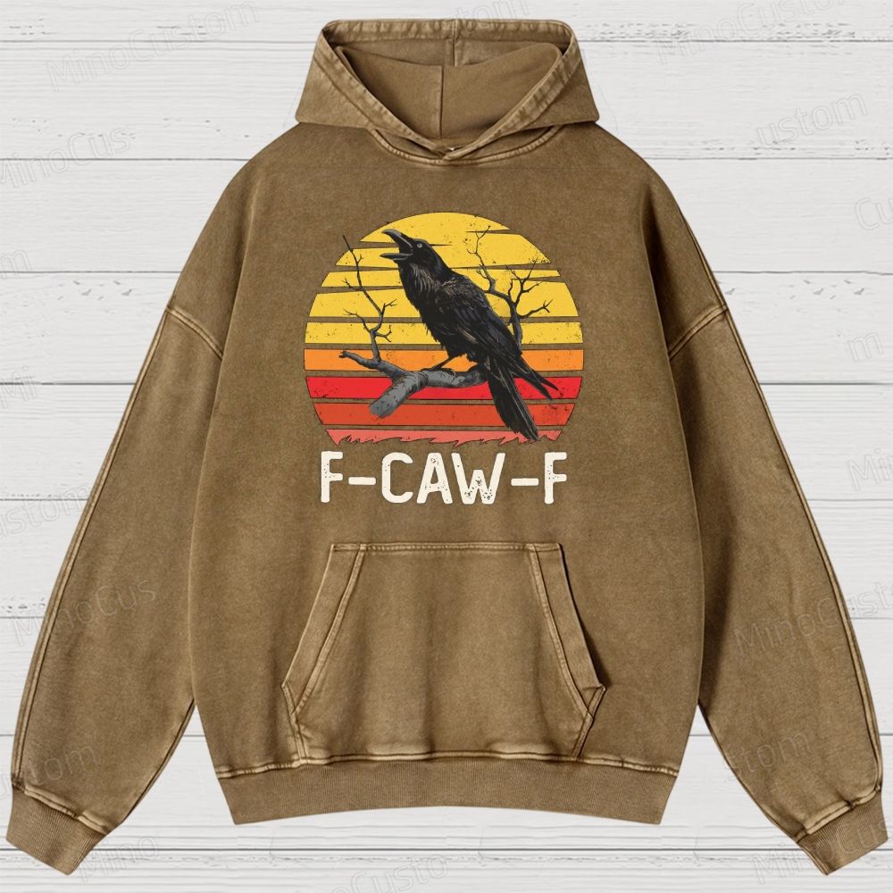 Vintage Washed "F - CAW - F" Crow Graphic Hoodie