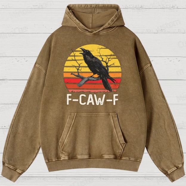 Vintage Washed "F - CAW - F" Crow Graphic Hoodie