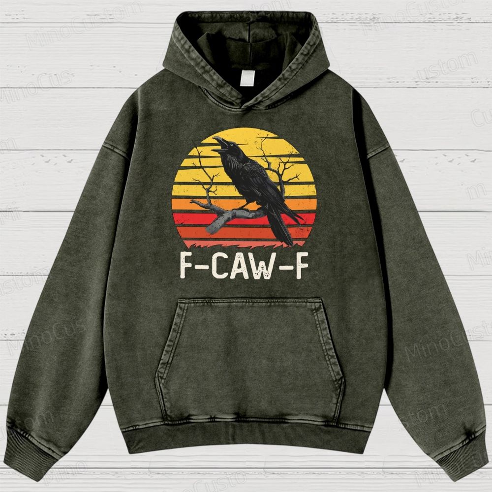 Vintage Washed "F - CAW - F" Crow Graphic Hoodie