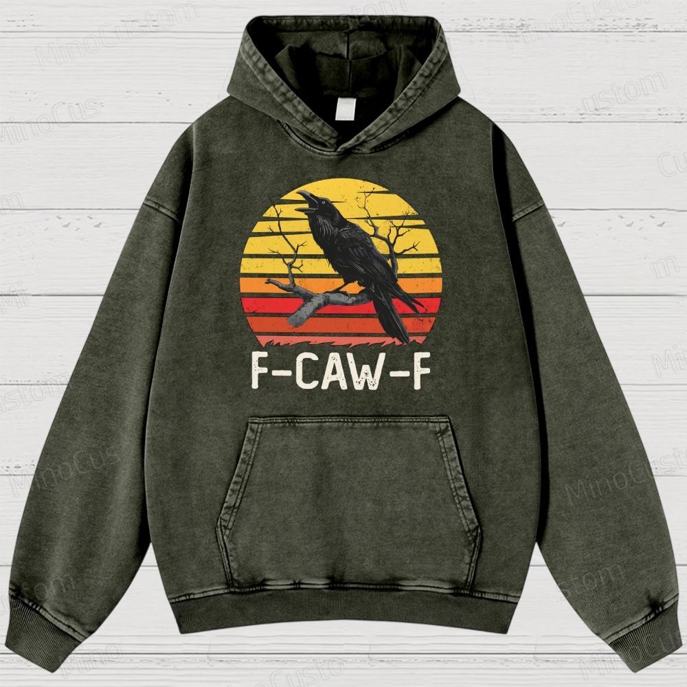 Vintage Washed "F - CAW - F" Crow Graphic Hoodie