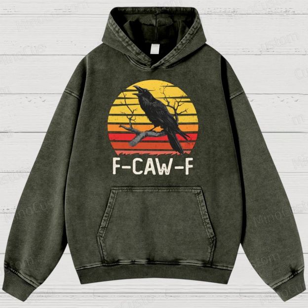 Vintage Washed "F - CAW - F" Crow Graphic Hoodie