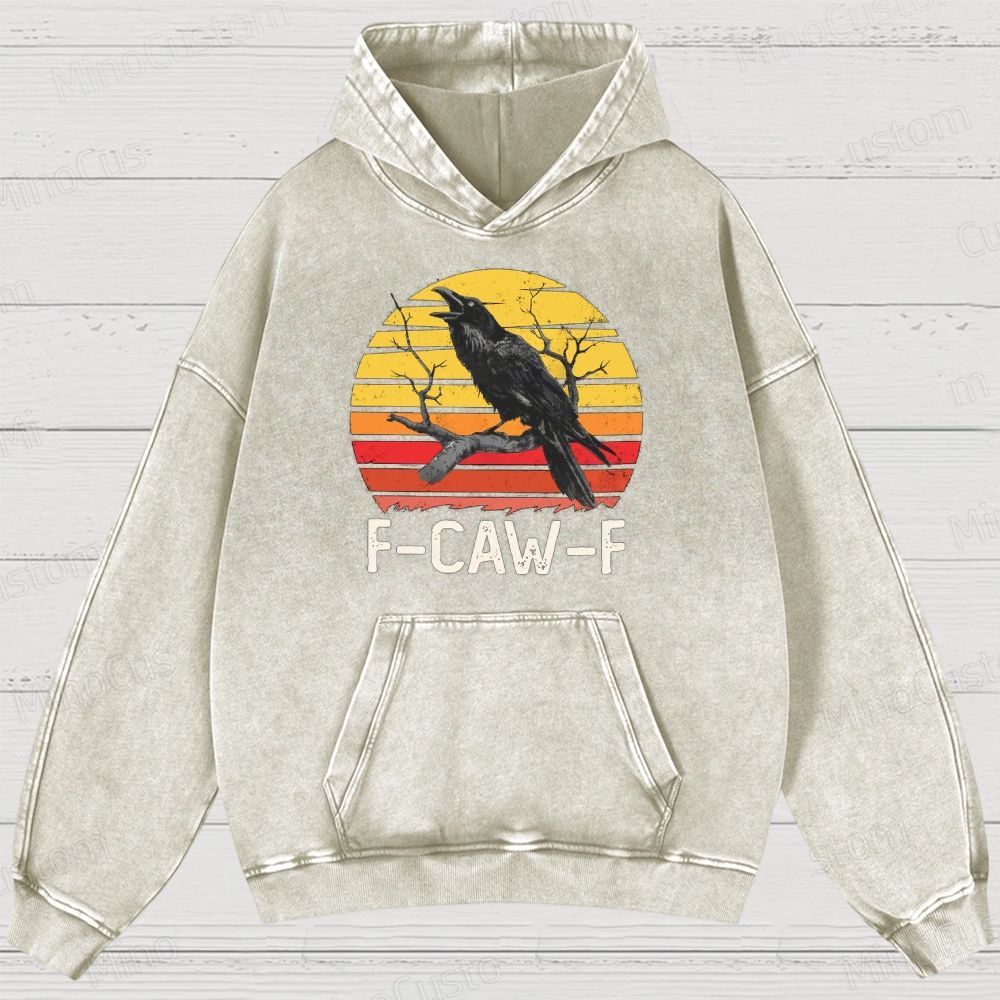 Vintage Washed "F - CAW - F" Crow Graphic Hoodie