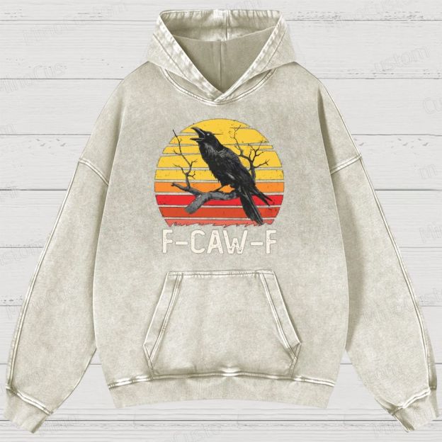 Vintage Washed "F - CAW - F" Crow Graphic Hoodie